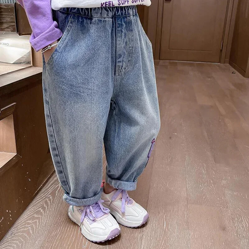 2024 m. Nauji Sanrio Kuromi Vaikiški Džinsai Mieli Animaciniai Retro Laisvi Elastingas Juosmuo Vaikai Universalūs Džinsai Žaislai mergaitėms Dovanos