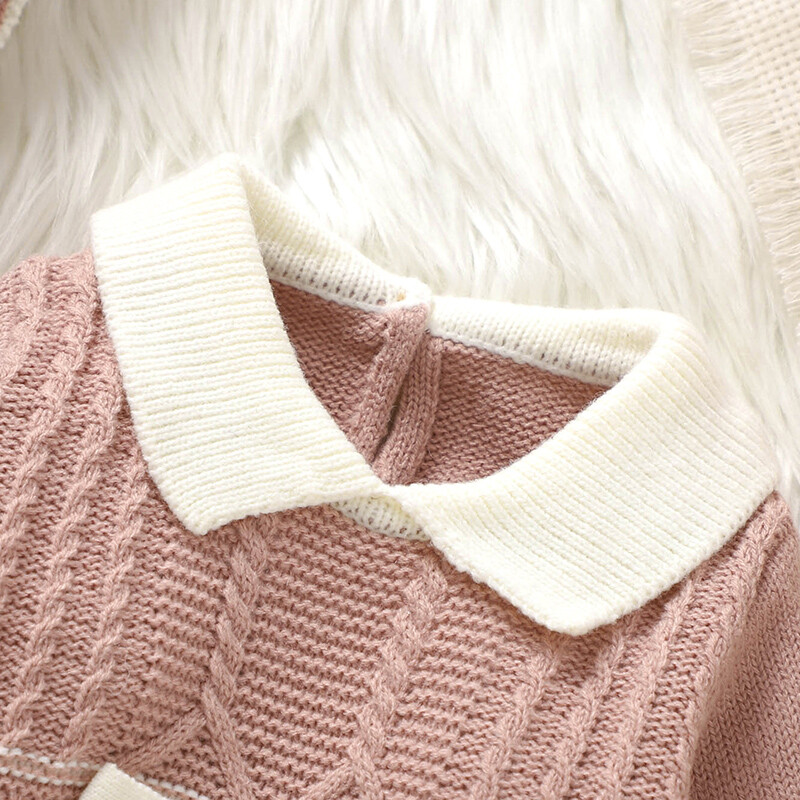 Kūdikių mergaičių šliaužtinukai Kepurės Drabužiai Rudens žiemos rožinės spalvos ilgomis rankovėmis Megzti naujagimių kombinezonai Apranga 0-18m Mažylių apatiniai drabužiai Žaidimų kostiumai