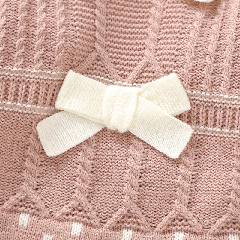 Kūdikių mergaičių šliaužtinukai Kepurės Drabužiai Rudens žiemos rožinės spalvos ilgomis rankovėmis Megzti naujagimių kombinezonai Apranga 0-18m Mažylių apatiniai drabužiai Žaidimų kostiumai