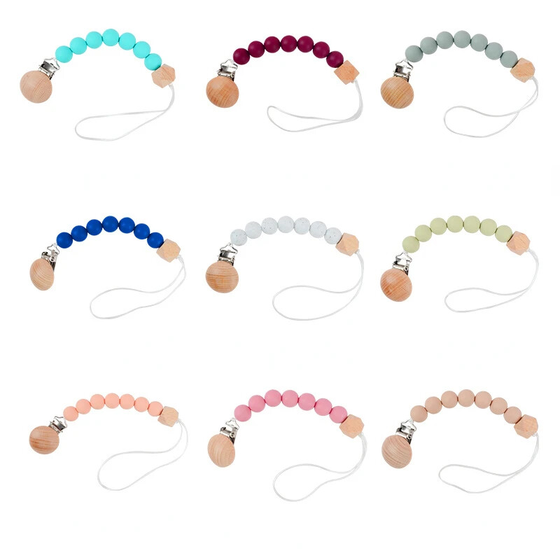Kūdikių čiulptuko segtukas, medžio spalvos silikono karoliukas kūdikių dantukų čiulptukas nuo nukritimo grandinėlė naujagimiui, saugus dantukų dygimo žaislas manekeno spenelių laikiklis
