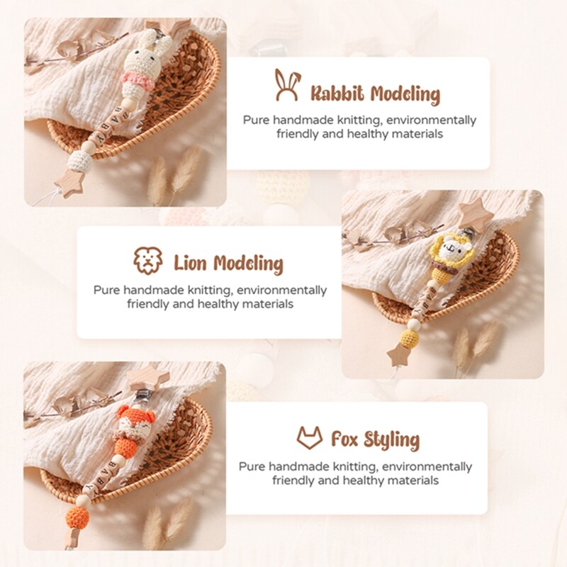 Kūdikių čiulptuko grandinėlė Nerimo triušio čiulptuko segtukai BPA nemokami pritaikomi karoliukai Rankų darbo laikiklio grandinėlė kūdikiui žindomam dantukai