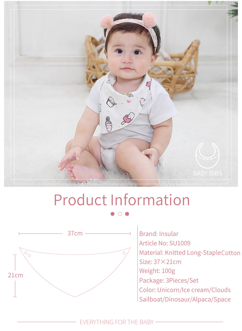 INSULAR Seilinukai Kūdikių Seilėtekiai Trikampiai Rankšluosčiai Vaikų Medvilninė Bandana Naujagimio Slabber Sugerianti Šaliko mygtukas Animacinis filmas 3 vnt./rinkinys
