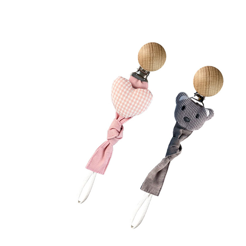 3 vnt kūdikių čiulptuko segtukas, muslino audinio grandinėlė su mediniu segtukų laikikliu, kūdikių manekeno čiulptuko dantukų žaislų laikikliu