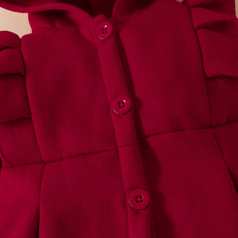 Meiteņu zīdainim, volāniem, garām piedurknēm, vilnas kapuci ar kapuci, vienrindu mētelis, bērnu apģērbi, rudens un ziemaIeteicams iegādāties par vienu izmēru lielāku