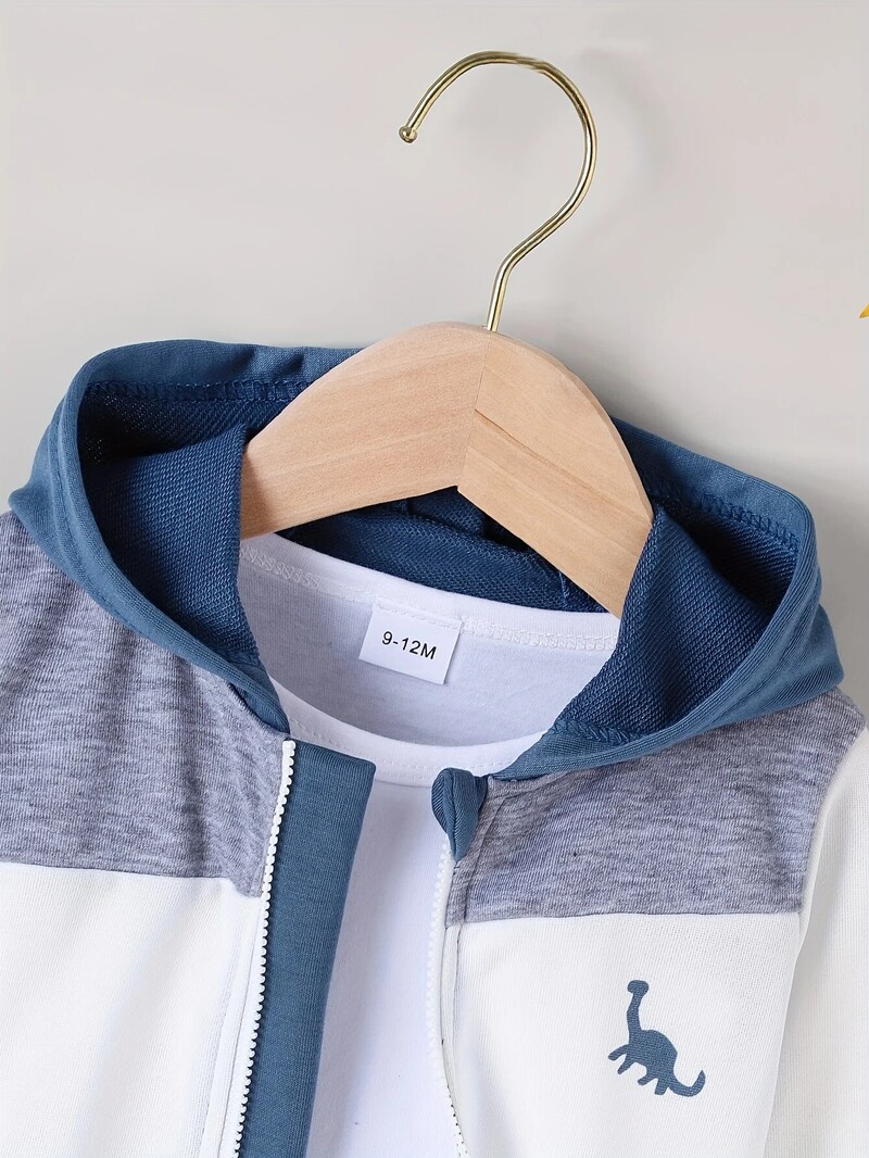 Pavasario ir rudens kūdikių berniuko laisvalaikio sporto kratinys Mažasis dinozaurų raštas paltas su gobtuvu Patogus stilingas užtrauktukas ilgomis rankovėmis