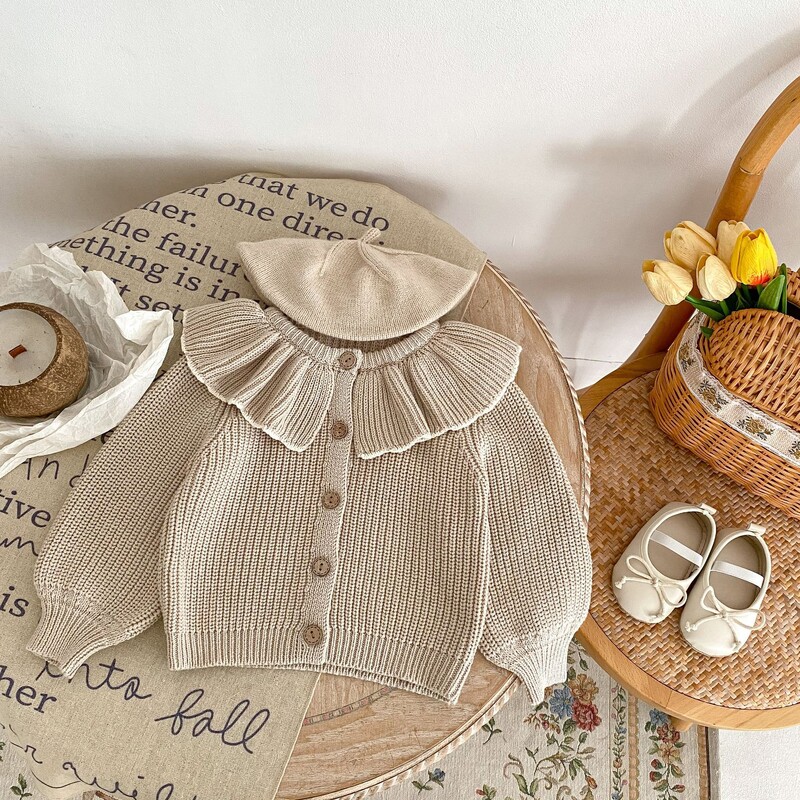 INS pavasario ir rudens kūdikių 0–3 metų mergaičių madinga raukinta apykakle, megztas paltas, mažas megztinis megztinis