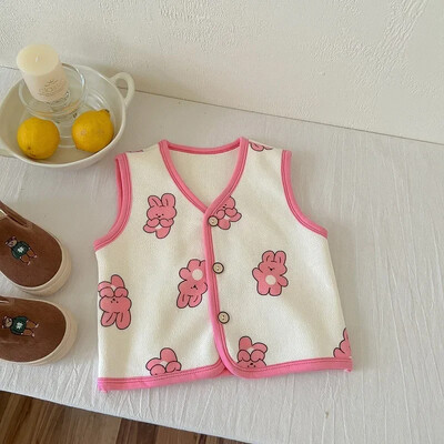 Ziemas zīdaiņu vestes Flīsa jakas bez piedurknēm bērniem silti zēni meitenes vējjaka multfilma zieds jauks mazuļa vestes apģērbs