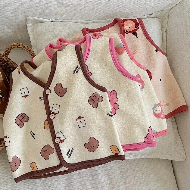 Ziemas zīdaiņu vestes Flīsa jakas bez piedurknēm bērniem silti zēni meitenes vējjaka multfilma zieds jauks mazuļa vestes apģērbs