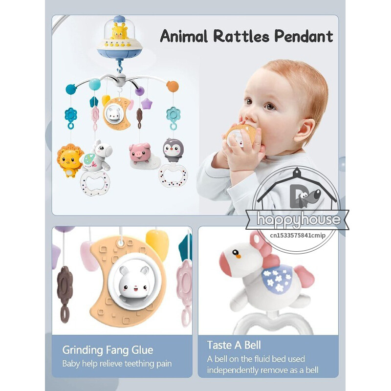 Muzikinis kūdikių lopšys mobilus su šviesos muzikos projekcija kūdikiams Nuotolinio valdymo lopšio žaislai naujagimiui, mobilus lovytės žaislai