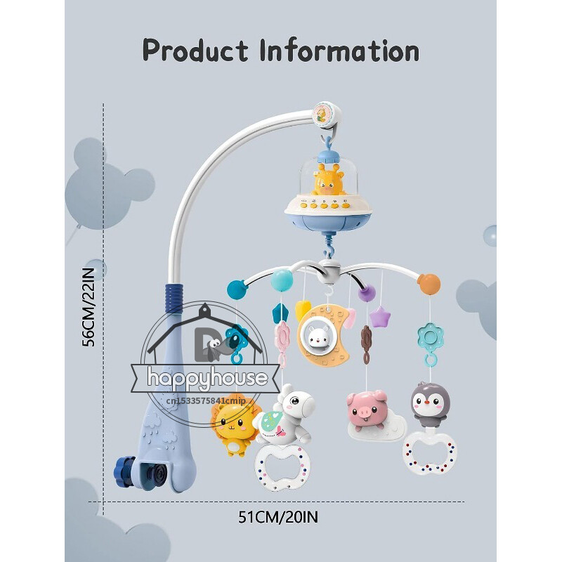 Muzikinis kūdikių lopšys mobilus su šviesos muzikos projekcija kūdikiams Nuotolinio valdymo lopšio žaislai naujagimiui, mobilus lovytės žaislai