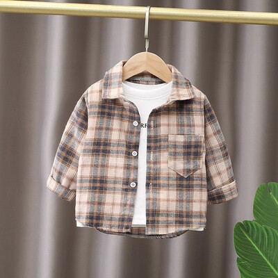 IENENS Bērnu krekls Apģērbs Pavasara plānas blūzes Apģērbs Zīdaiņu rūtaini Kokvilnas Topi 1 2 3 4 gadi Bērnu krekls ar garām piedurknēm