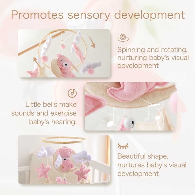 Lopšys mobilus kūdikių medinis lovos varpelis kūdikių barškučiai Minkštas veltinis Animacinis meškiukas Žaislai Kabykla Lopšytė Mobili Lova Varpelis Medinis žaislų laikiklis Vaikams Dovanos