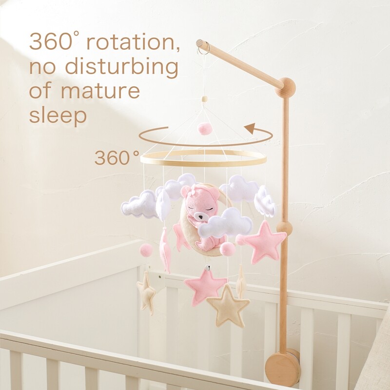 Lopšys mobilus kūdikių medinis lovos varpelis kūdikių barškučiai Minkštas veltinis Animacinis meškiukas Žaislai Kabykla Lopšytė Mobili Lova Varpelis Medinis žaislų laikiklis Vaikams Dovanos