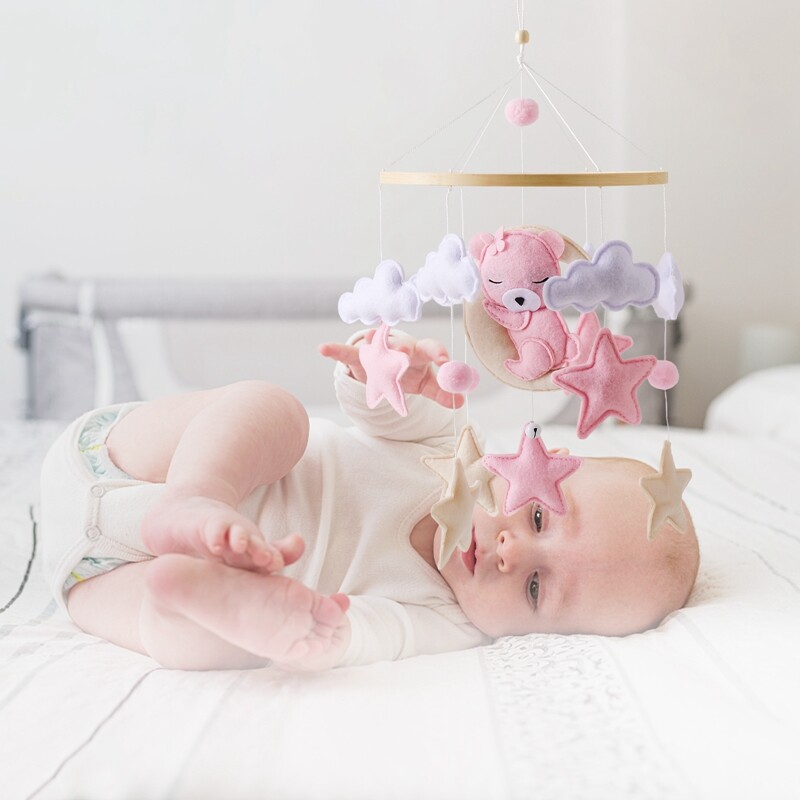 Lopšys mobilus kūdikių medinis lovos varpelis kūdikių barškučiai Minkštas veltinis Animacinis meškiukas Žaislai Kabykla Lopšytė Mobili Lova Varpelis Medinis žaislų laikiklis Vaikams Dovanos