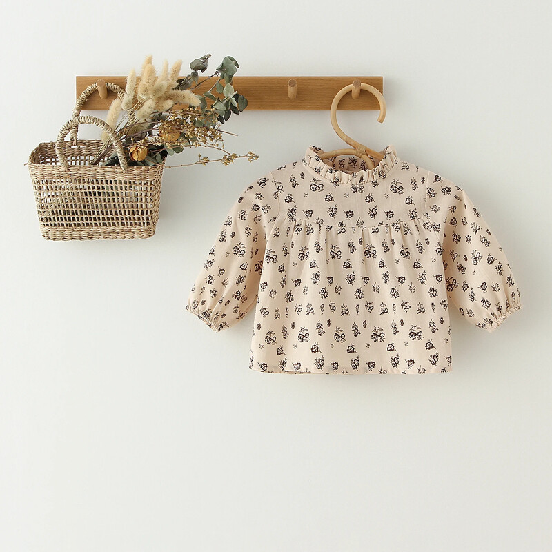 Mergaičių gėlėta palaidinė 0-2 metų pavasario rudens ilgomis rankovėmis medvilninė palaidinė mergaitėms marškinėliai vaikiški mergaičių naujagimių drabužėliai