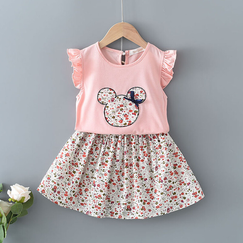 Melario mergaičių vasariniai drabužiai skraidančios rankovės, balti viršūnės su languotais šortais Dviejų dalių 2–6 metų laisvalaikio vaikiškų mergaičių drabužių rinkinys