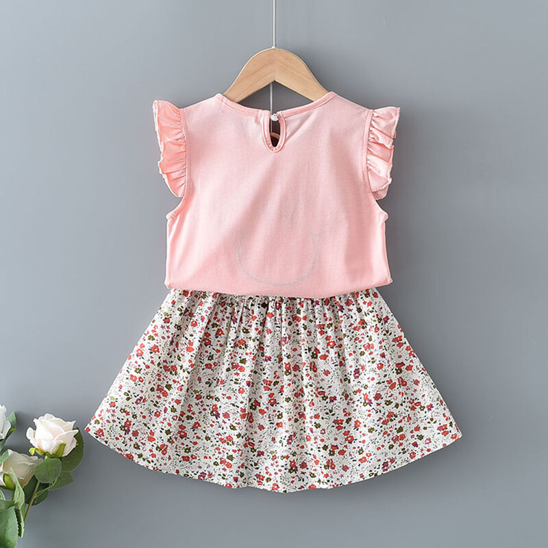 Melario mergaičių vasariniai drabužiai skraidančios rankovės, balti viršūnės su languotais šortais Dviejų dalių 2–6 metų laisvalaikio vaikiškų mergaičių drabužių rinkinys