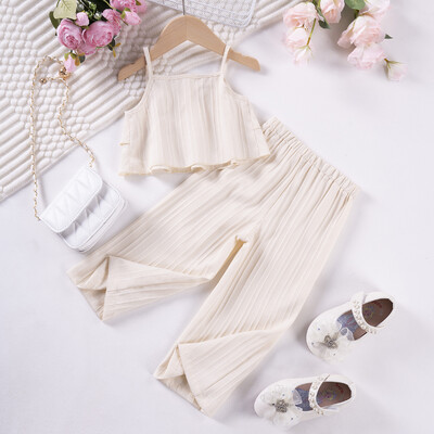 2024. gada vasaras karstums Pārdodas ikdienas modes komplekts meitenēm vienkrāsainas siksnu bikses Wave Stripe modes stils ikdienas valkāšanai