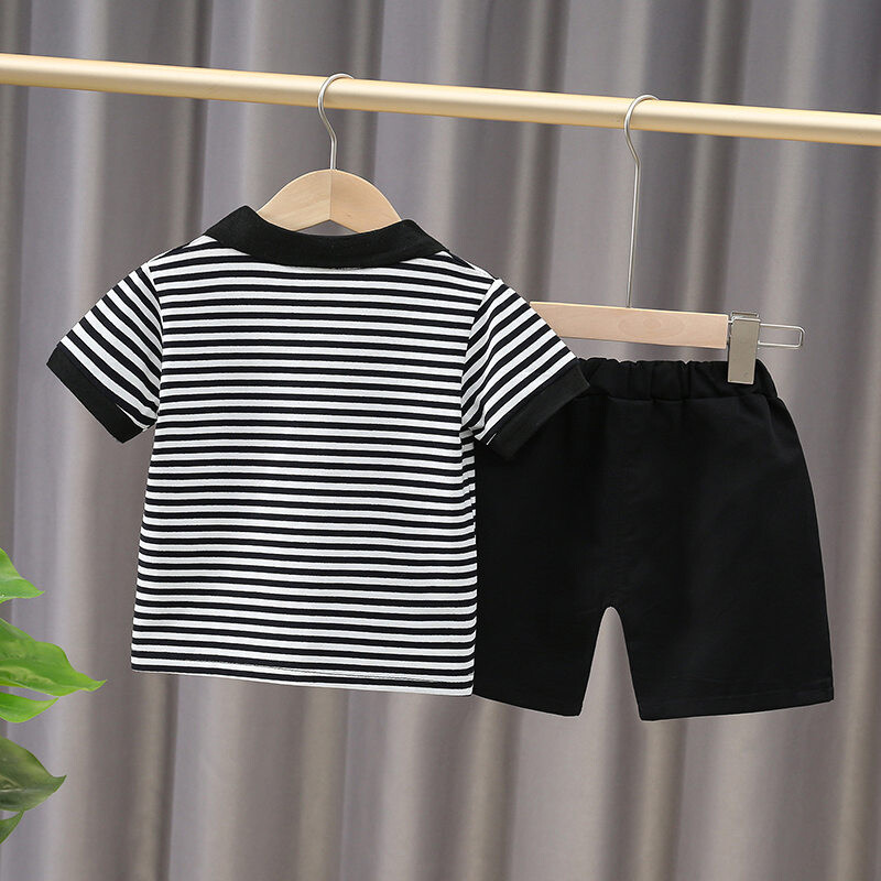 Nauji kūdikių berniukų mergaičių vasaros viršutiniai drabužiai Medvilniniai juostelės sportinis kostiumas kūdikiams marškinėliai šortai Vaikiški drabužiai sportiniai kostiumai komplektai viršutiniai drabužiai