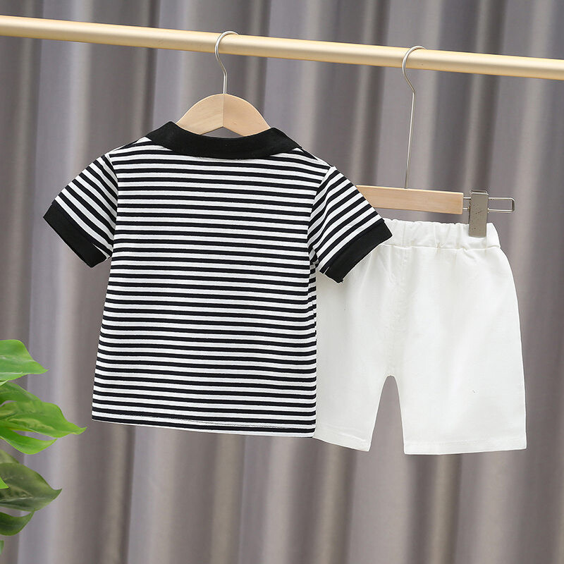 Nauji kūdikių berniukų mergaičių vasaros viršutiniai drabužiai Medvilniniai juostelės sportinis kostiumas kūdikiams marškinėliai šortai Vaikiški drabužiai sportiniai kostiumai komplektai viršutiniai drabužiai