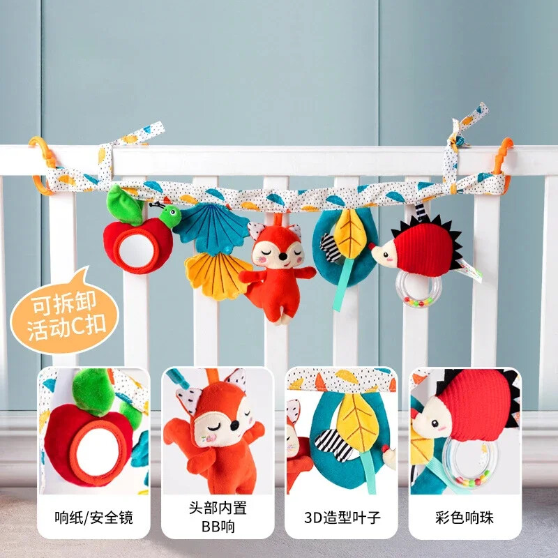 Kūdikių pakabinami automobilinės kėdutės žaislai Pliušiniai pakabinami vežimėlio žaislai su BB squeaker ir barškučiais, skirti naujagimio kelionių veiklos žaislui