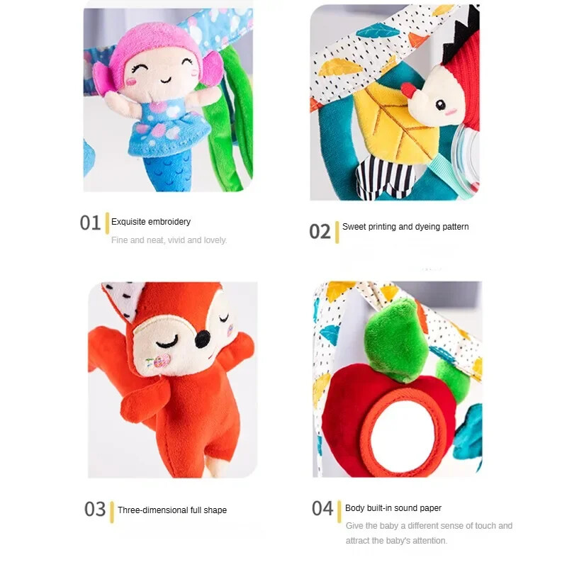 Kūdikių pakabinami automobilinės kėdutės žaislai Pliušiniai pakabinami vežimėlio žaislai su BB squeaker ir barškučiais, skirti naujagimio kelionių veiklos žaislui