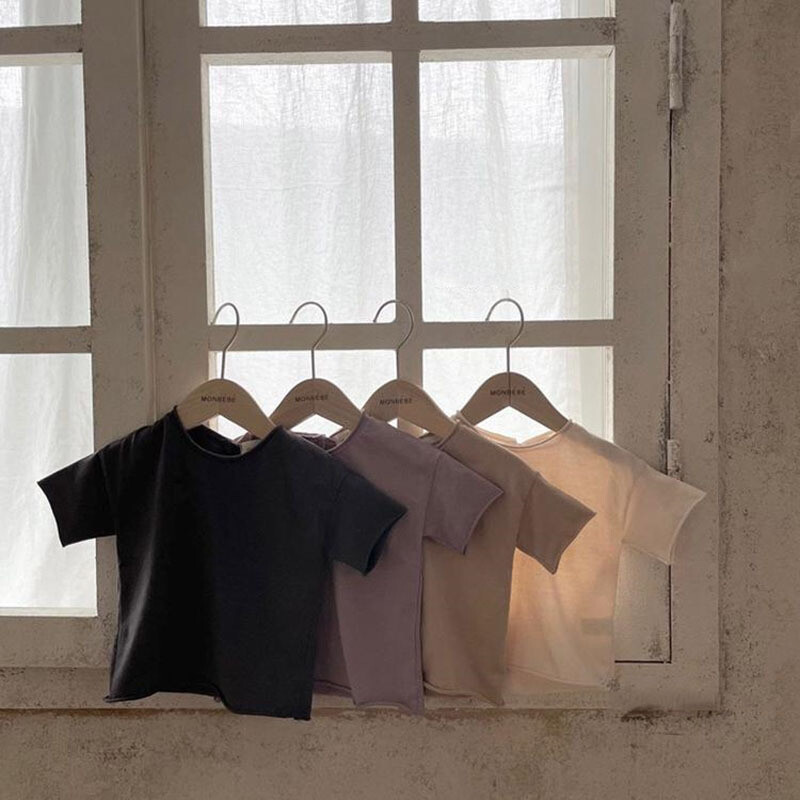 0-4 éves Kisgyermek Gyerek Baba Fiú Lány Ruhák Nyári Pamut póló Rövid ujjú egyszínű Vintage póló Gyerek felsők Csecsemők