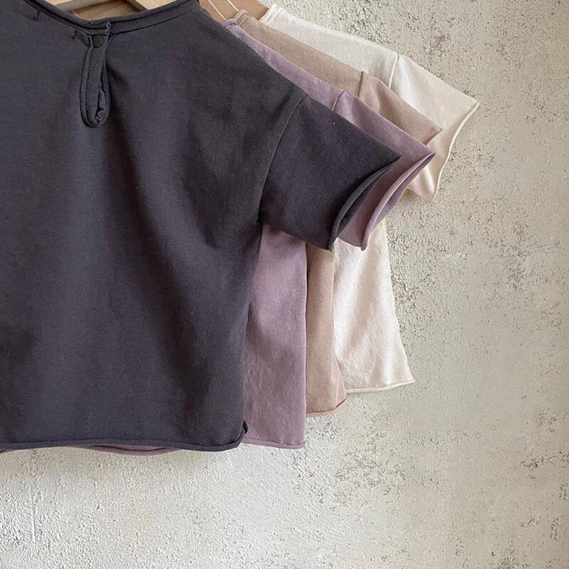 0-4 éves Kisgyermek Gyerek Baba Fiú Lány Ruhák Nyári Pamut póló Rövid ujjú egyszínű Vintage póló Gyerek felsők Csecsemők