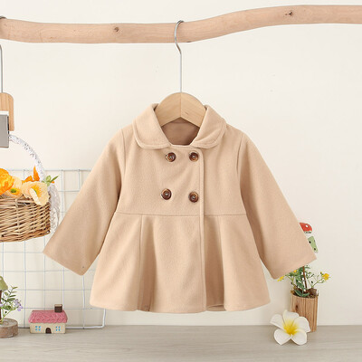 Rudens naujagimio mergaitei ilgomis rankovėmis vilnonis paltas pastorintas polo apykakle vaikiška striukė madinga dvikrūtė vaikiški drabužiai