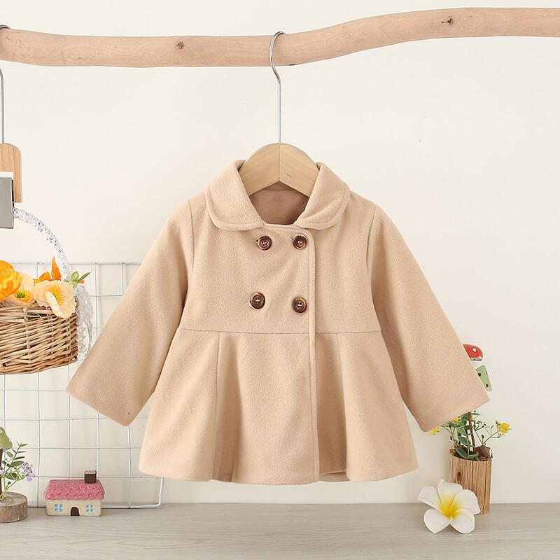 Rudens naujagimio mergaitei ilgomis rankovėmis vilnonis paltas pastorintas polo apykakle vaikiška striukė madinga dvikrūtė vaikiški drabužiai