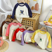 Bērnu T-krekls ar garām piedurknēm Karikatūra Kokvilna Rudens Zēna T-krekls Apģērbs Meitenes Apģērbs Apakškrekls Bērniem Ar garām piedurknēm