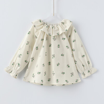 Sweet Ruffles Mežģīņu apkakles krekls meitenēm Kokvilnas ziedi ar garām piedurknēm Princese Baby Topi Bērnu Krekli Toddler Meiteņu Apģērbi