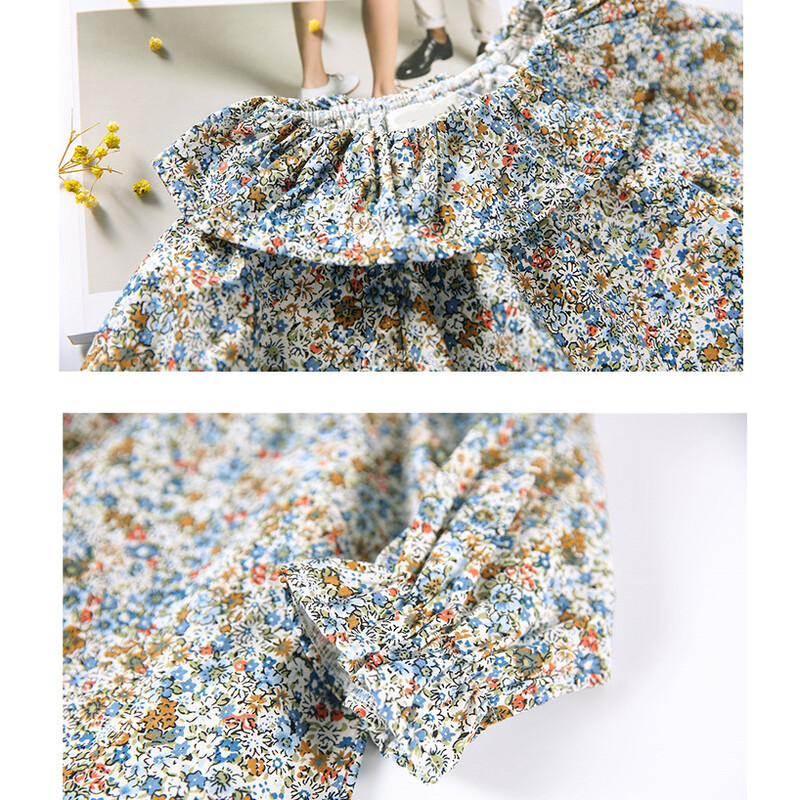 Sweet Ruffles Mežģīņu apkakles krekls meitenēm Kokvilnas ziedi ar garām piedurknēm Princese Baby Topi Bērnu Krekli Toddler Meiteņu Apģērbi