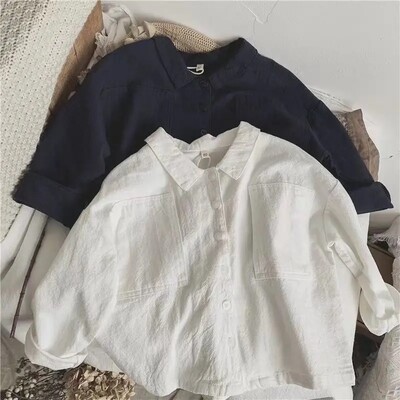 Bērnu krekls Vintage japāņu stila kokvilnas lina bērnu tops bez piedurknēm zēniem virsdrēbes jaka pavasara rudens sezona