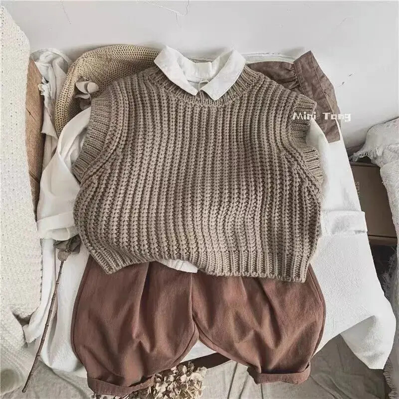 Bērnu krekls Vintage japāņu stila kokvilnas lina bērnu tops bez piedurknēm zēniem virsdrēbes jaka pavasara rudens sezona