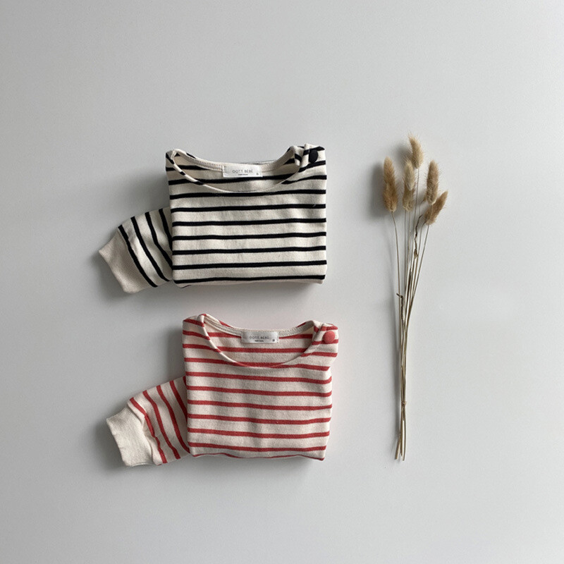 Madingi kūdikių mergaičių dryžuoti marškinėliai Medvilniniai marškinėliai ilgomis rankovėmis berniukams Kūdikiams Vaikiški Laisvi marškinėliai Kūdikių laisvalaikio megztiniai drabužiai