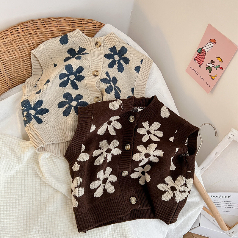 Őszi baba pulóver Vintage Kötött Gyerek Mellények Lányoknak Fiúk Mellény Gyerek Kardigán Kabát Csecsemők Ruházat Babaruhák