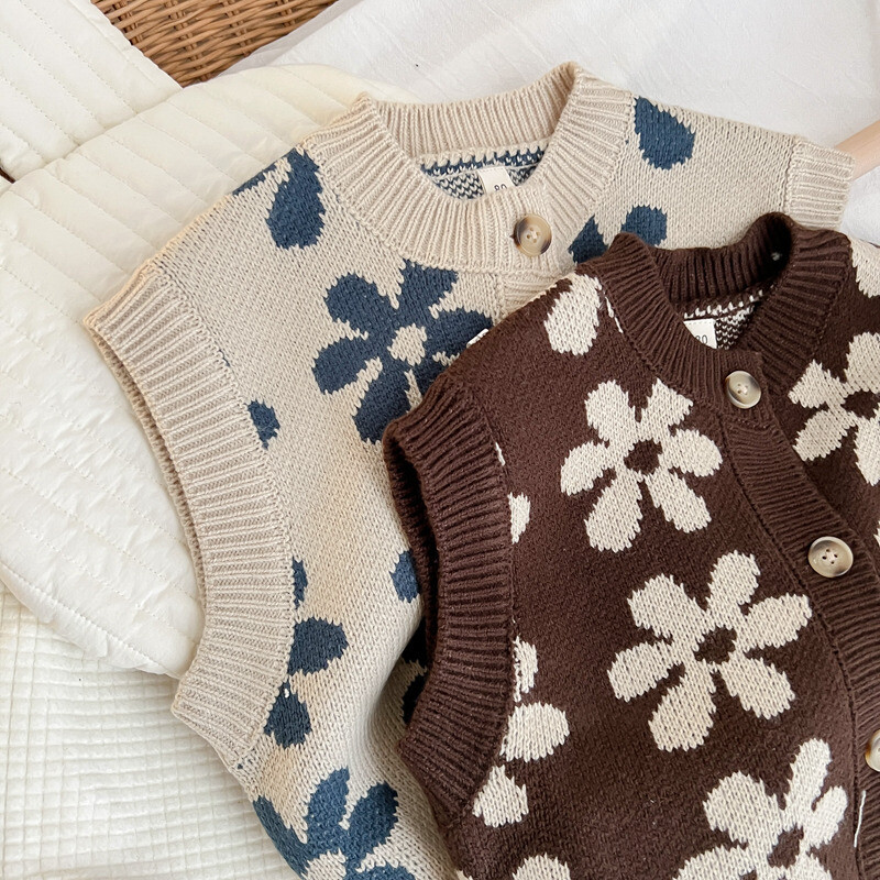 Őszi baba pulóver Vintage Kötött Gyerek Mellények Lányoknak Fiúk Mellény Gyerek Kardigán Kabát Csecsemők Ruházat Babaruhák