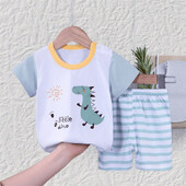 Marškinėliai + šortai 2 dalių drabužių rinkinys pižamos vasaros vaikams kūdikiams berniukams mergaitėms medvilninis laisvalaikio sportinis kostiumas animacinių filmų dinozaurų drabužių kostiumas