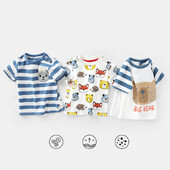 2025 m. vasaros vaikų animacinių filmų spausdinimo marškinėliai, skirti mažoms mergaitėms 9M-4T Animacinio filmo meškiukas trumpomis rankovėmis, vaikiški berniukų marškinėliai.