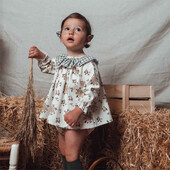 Prašmatni kaimiška gėlėta palaidinė ilgomis rankovėmis mergaitei, 2023 m. rudenį, nauja vaikų senovinė laisva lėlės apykaklė Mieli marginti marškinėliai