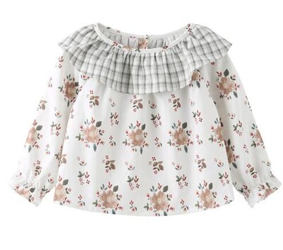 Prašmatni kaimiška gėlėta palaidinė ilgomis rankovėmis mergaitei, 2023 m. rudenį, nauja vaikų senovinė laisva lėlės apykaklė Mieli marginti marškinėliai