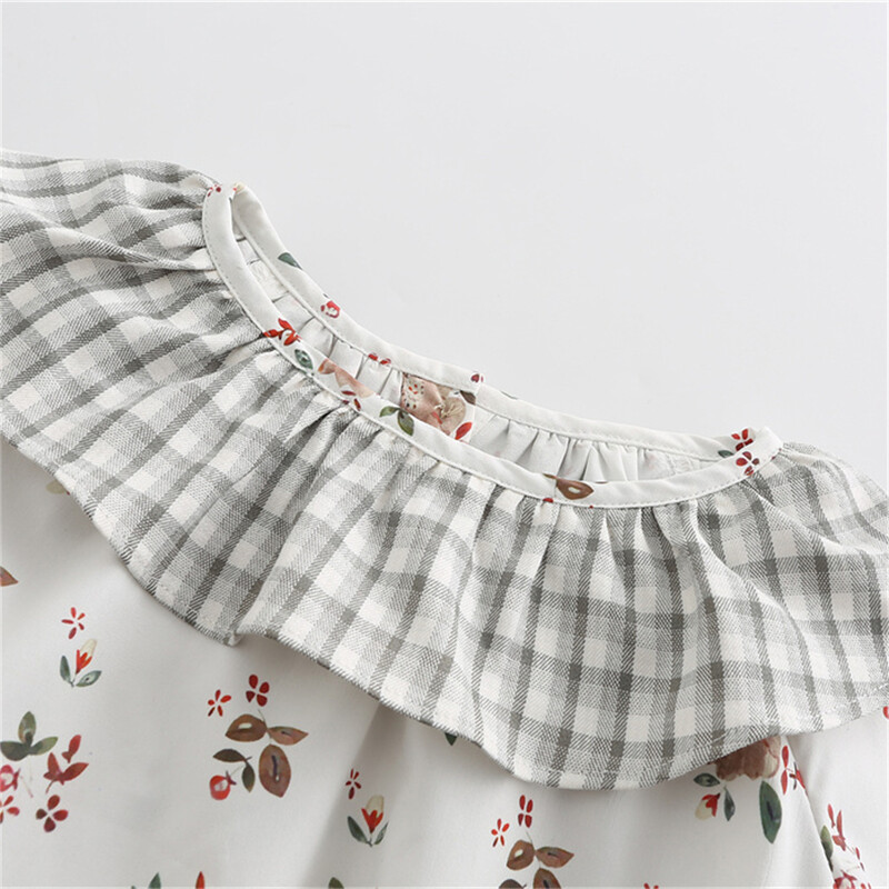 Prašmatni kaimiška gėlėta palaidinė ilgomis rankovėmis mergaitei, 2023 m. rudenį, nauja vaikų senovinė laisva lėlės apykaklė Mieli marginti marškinėliai