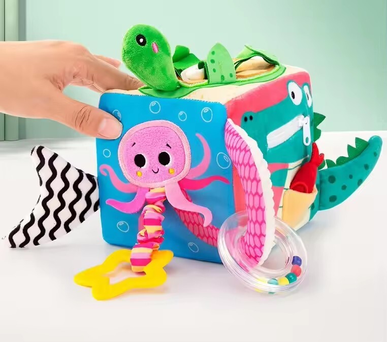 Ankstyvasis mokomasis minkšto audinio kubas kūdikių audiniams, veikla, peizažas, audinio blokas kūdikiui 0 12 mėnesių Barškučiai Mobilieji Muzikiniai žaislai