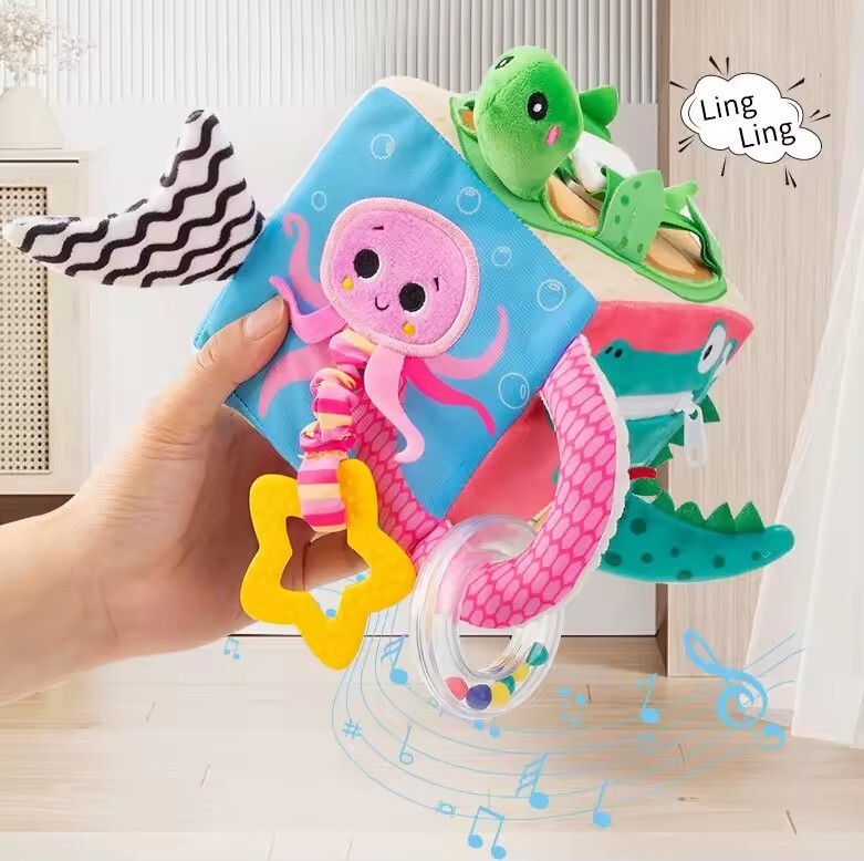 Ankstyvasis mokomasis minkšto audinio kubas kūdikių audiniams, veikla, peizažas, audinio blokas kūdikiui 0 12 mėnesių Barškučiai Mobilieji Muzikiniai žaislai