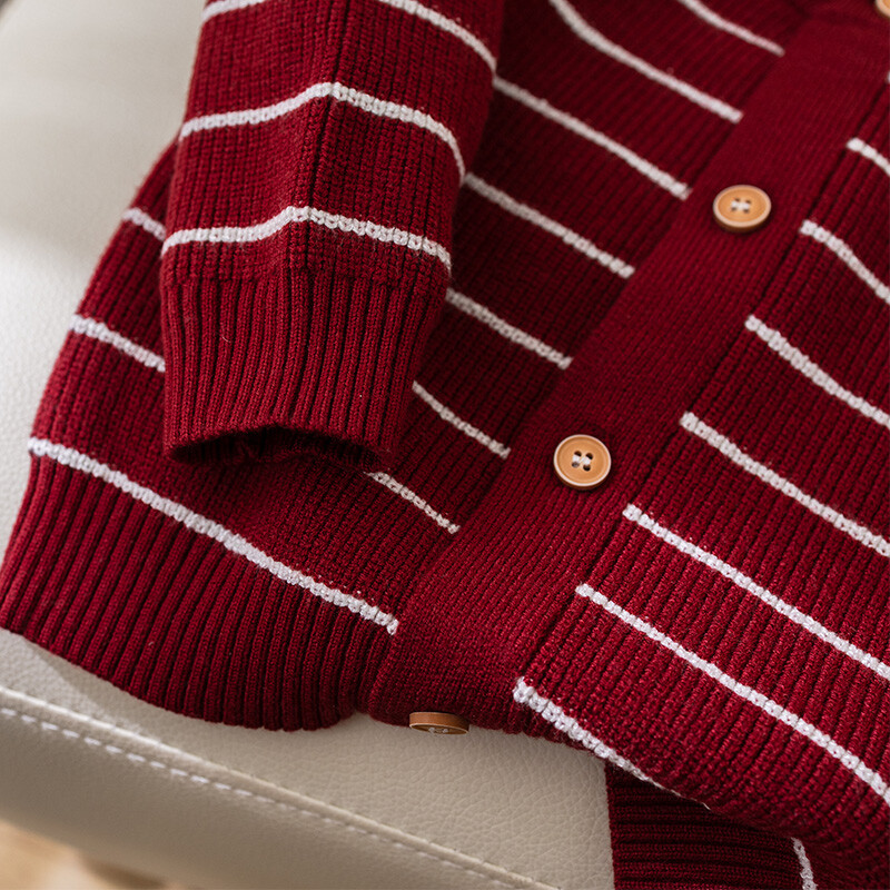 Naujagimių berniukų ir mergaičių megztinis paltas 2024 rudens ir žiemos mados dryžuotas megztas megztinis paltas vaikiškas audinys