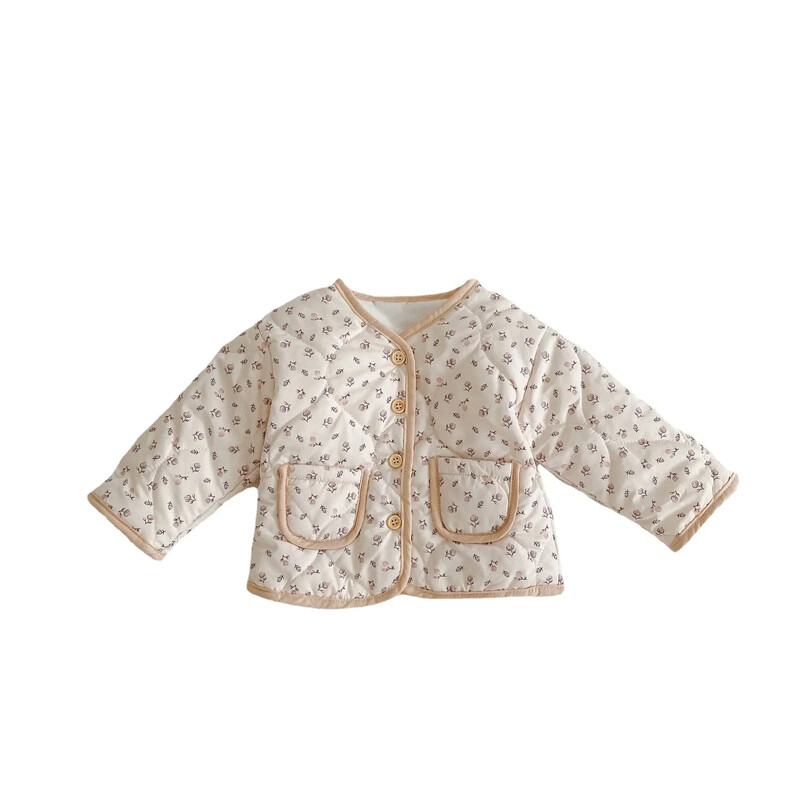 7842-1 Kūdikių paltukas Žieminis Naujas Mergaičių medvilnine paminkštintas striukė gėlėtas paltas vilnos viduje kardiganinis paltas