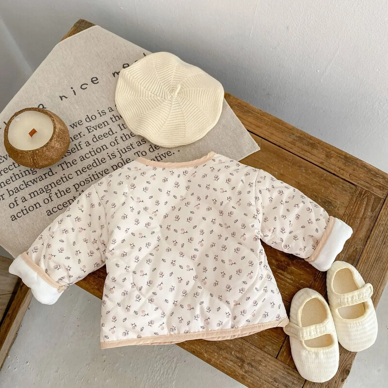 7842-1 Kūdikių paltukas Žieminis Naujas Mergaičių medvilnine paminkštintas striukė gėlėtas paltas vilnos viduje kardiganinis paltas