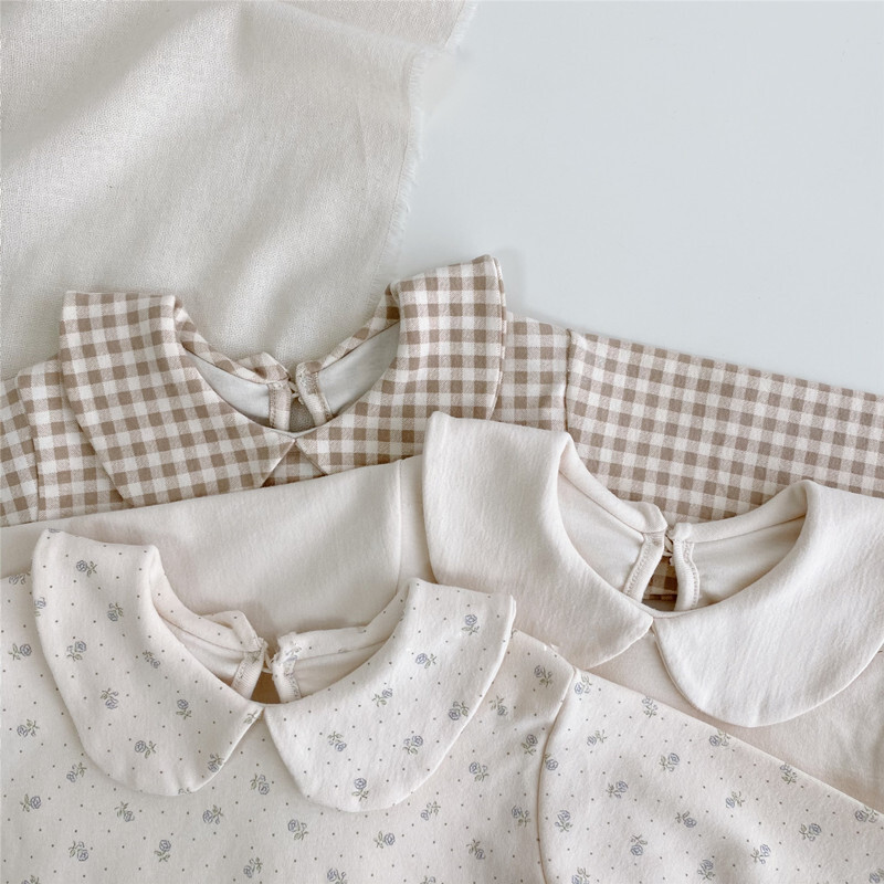 Μακρυμάνικο μπλουζάκι για κοριτσάκι 2024 Βρεφικό καρό λουλουδάτο μπλουζάκι για βρεφικά ρούχα Κορίτσια πουκάμισο με κάτω φθινόπωρο