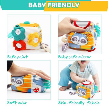 Baby Busy Cube Сензорни играчки Дейност за малки деца Обучаващи се образователни играчки Развиващи с огледало Меко бебе 0-3 години